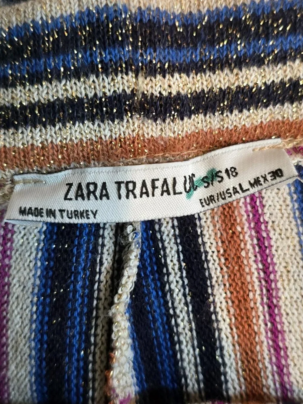 Zara Trafaluc Striped Knit Wide Leg Pants S Metallic Boho Festival Lounge - Picture 8 of 8
